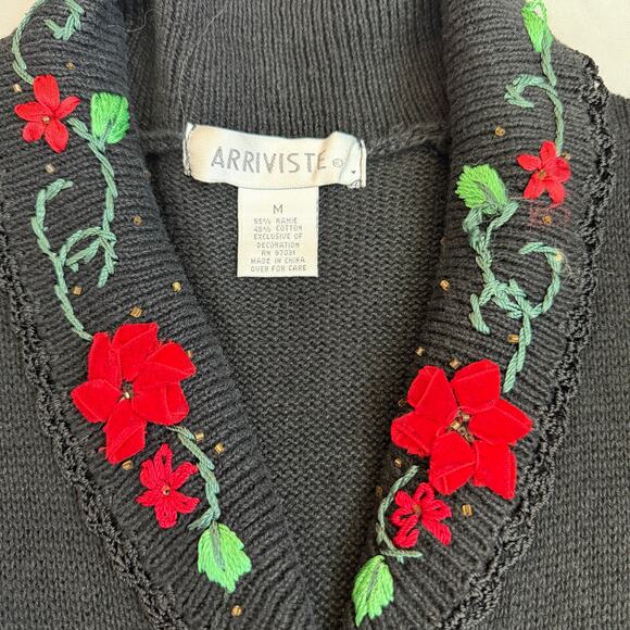 Vintage Arriviste Black, Holiday Embroidered, Cardigan- M - Picture 4 of 9